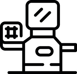 Black outline icon of a coffee machine making coffee using ground coffee beans