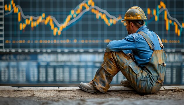 Contemplating worker amidst financial graphs - Powered by Adobe