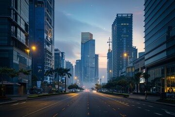 Empty street in modern business district