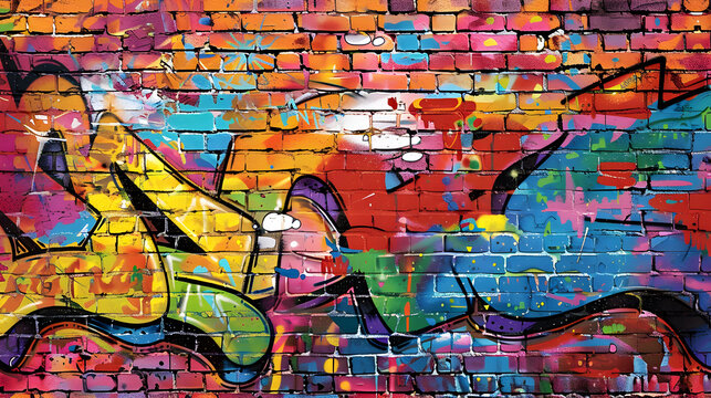 Wall with bright graffiti