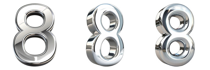 Set of Number 8 Metallic Isolated on Transparent PNG Background. Generative ai