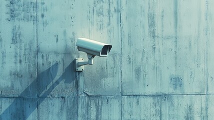 High-definition minimalist photograph of a white security camera on a simple wall, illustrating secure surveillance technology