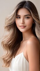 Naklejka premium Portrait of a Beautiful Young Woman with Pristine Skin, Highlighting Face Care, Cosmetology, and Spa