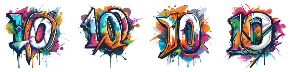 Fototapeta premium Set of Number 10 Graffiti Style Isolated on Transparent PNG Background. Generative ai