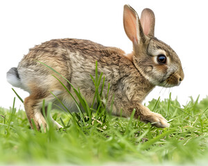 Fototapeta premium A rabbit walking on grass on transparent background