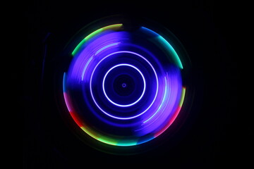 Music Dj concept. Trail of fire and smoke on vinyl record. Burning vinyl disk. Turntable vinyl record play Selective focus