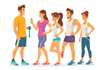 Obraz premium A contemporary image of a group of friends chatting and socializing post-workout in sportswear