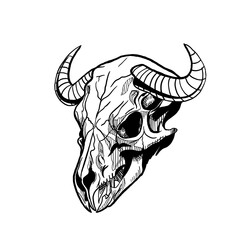 transparent black bull skull illustration PNG