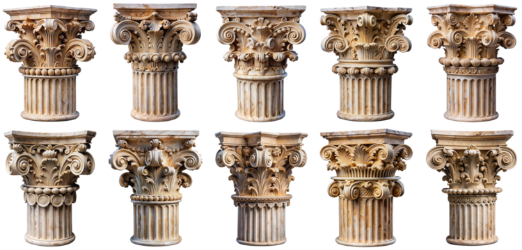 Greek corinthian column capital, vintage boho transparent background