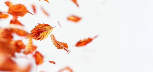 Pumpkin and fall leaves on a white background