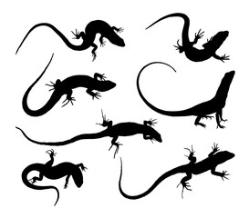 The set of silhouettes of big lizards.
