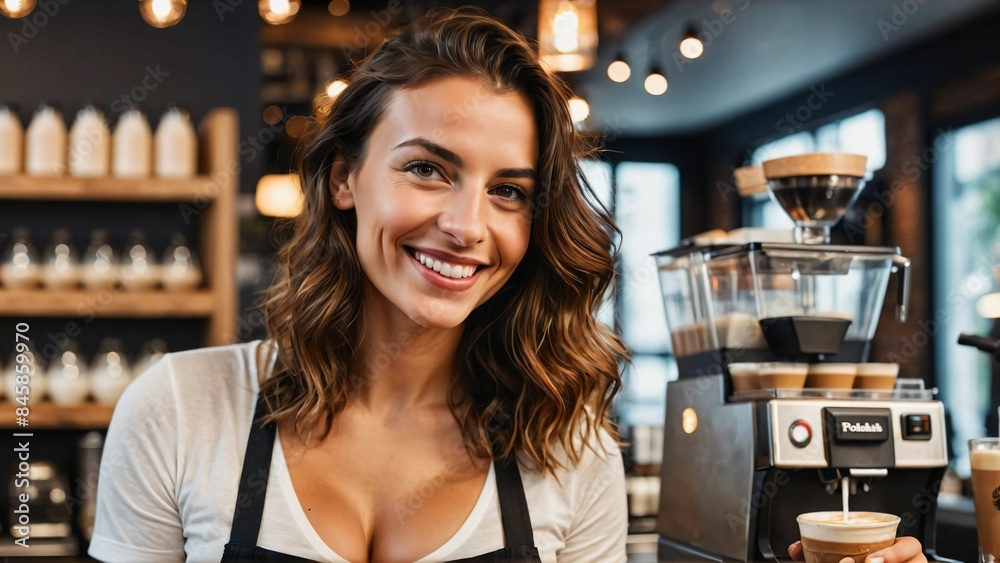 Poster Portrait of young beautiful cute cheerful girl smiling looking at camera