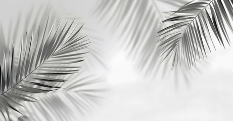 Obraz premium Abstract Palm Leaf Shadow Overlay on Light Grey Background. Minimalist Tropical Design for Branding and Marketing. Copy space