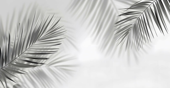 Abstract Palm Leaf Shadow Overlay on Light Grey Background. Minimalist Tropical Design for Branding and Marketing. Copy space
