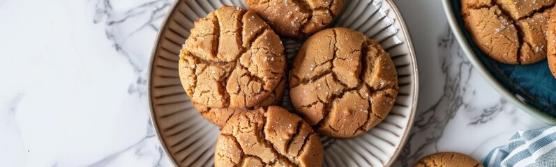 Fototapeta premium Some peanut butter blossom cookies, sugar food background 