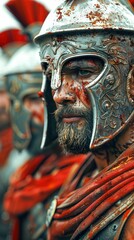 Roman Soldiers in Battle Formation with Detailed Armor. Generative ai