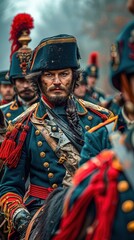 Fototapeta premium Napoleonic Soldiers in Elaborate Uniforms on Parade. Generative ai