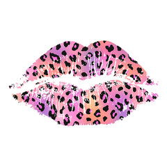 Vector lip imprint with a spotted leopard texture isolated on a white background. Decorative element suitable for various print and design purposes.
