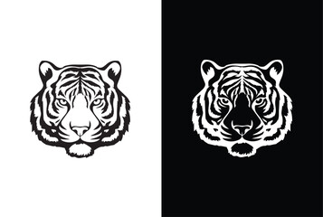 Tiger head Silhouette vector style with white black background.