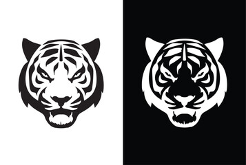 Tiger head Silhouette vector style with white black background.
