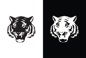 Tiger head Silhouette vector style with white black background.