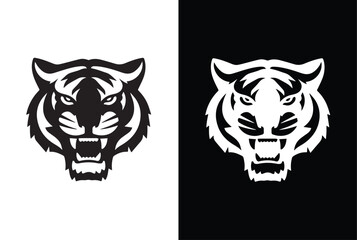 Tiger head Silhouette vector style with white black background.