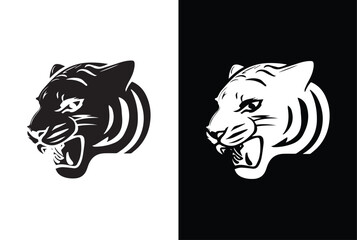 Tiger head Silhouette vector style with white black background.