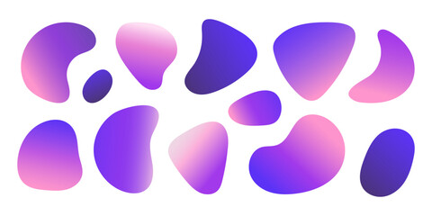 Pink gradient Liquid spot blob set isolated on white. Irregular geometric shape background for text highlight. Abstract colorful blot. Modern organic dynamic figure. Design element