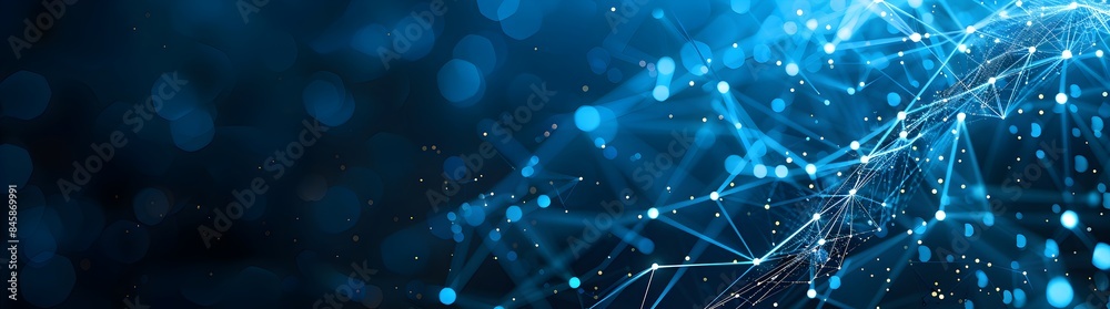 Poster abstract background with blue glowing dots and connection lines on a dark gradient, representing a t