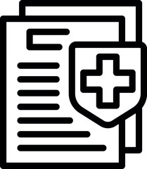 Medical insurance policy protecting medical documents with cross shield icon