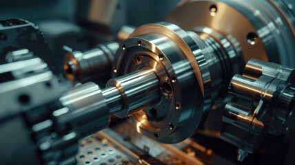 Fototapeta premium Metalworking CNC milling machine. Cutting metal modern processing technology. Small depth of field. Hi-technology machining concept