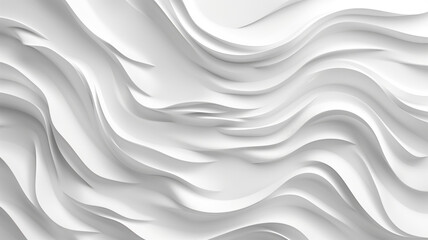 Abstract Wave Background. White Minimalistic Texture. Template 3d background. 3D pedestal podium with white paper swirl flow on white studio background. white background