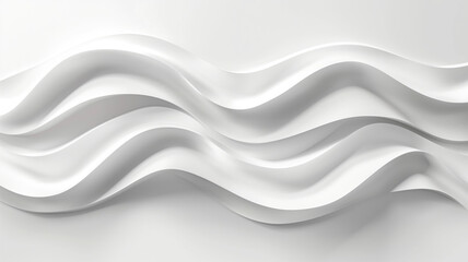 Obraz premium Abstract Wave Background. White Minimalistic Texture. Template 3d background. 3D pedestal podium with white paper swirl flow on white studio background. white background