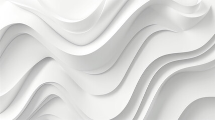 Abstract Wave Background. White Minimalistic Texture. Template 3d background. 3D pedestal podium with white paper swirl flow on white studio background. white background