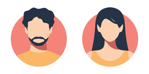 Abstract female and male faceless portraits, avatars or anonymous profiles. Woman and man face icons. Vector illustration