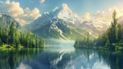 Fototapeta premium Tranquil Mountain A peaceful portrayal of a mountain enveloped in soothing shade evoking a calm and picturesque setting