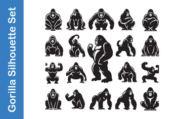Obraz premium Gorilla silhouette Set with vector outline.