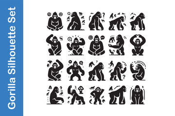 Gorilla silhouette Set with vector outline.