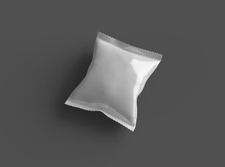 Naklejka premium 3D render of a glossy generic, sealed snack packaging bag with crimped edges on a dark background