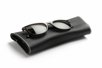 White isolated case for sunglasses made of black leather