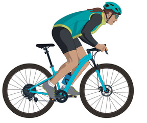 Fototapeta premium mountain biking sport, female riding a mountain bike isolated on a white background