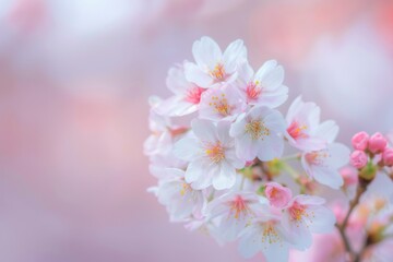 Naklejka premium Close-Up of Delicate White Cherry Blossoms.