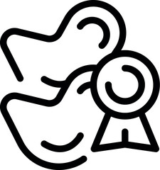 Simple line art icon of a pair of ears with an award ribbon, representing a concept related to good listening skills