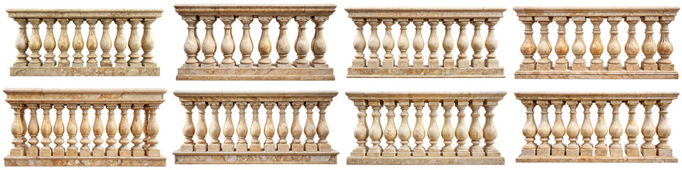 Vintage marble stone railing on transparent background PNG file