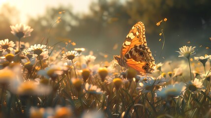 The concept of serendipity illustrated by a chance encounter between a butterfly and a flower in a sunlit meadow