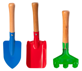 Children's gardening tools on isolated background.