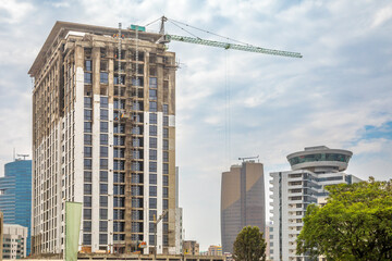 Modern rapidly growing downtown skyscrapers of central business district of ethiopian capital Addis Ababa, Ethiopia