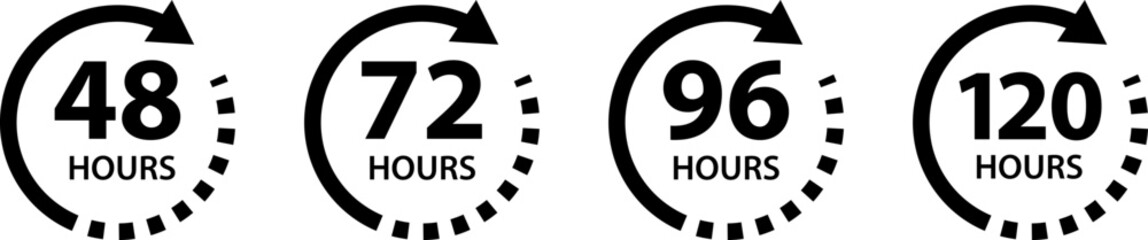 Hours time arrow. Time line icon. Delivery and service time icon. Deadline concept. Work time symbol isolated on white background.