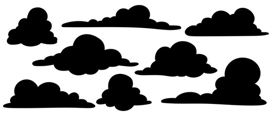 Collection of silhouettes and stamps of clouds. Vector graphics.