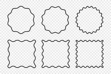 Wave frame icon set. Wavy edge rectangle line frame